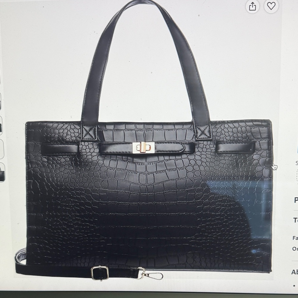 Black Croc-Embossed Tote Bag with Removable Strap